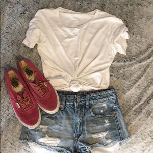 Maroon and leather laced vans